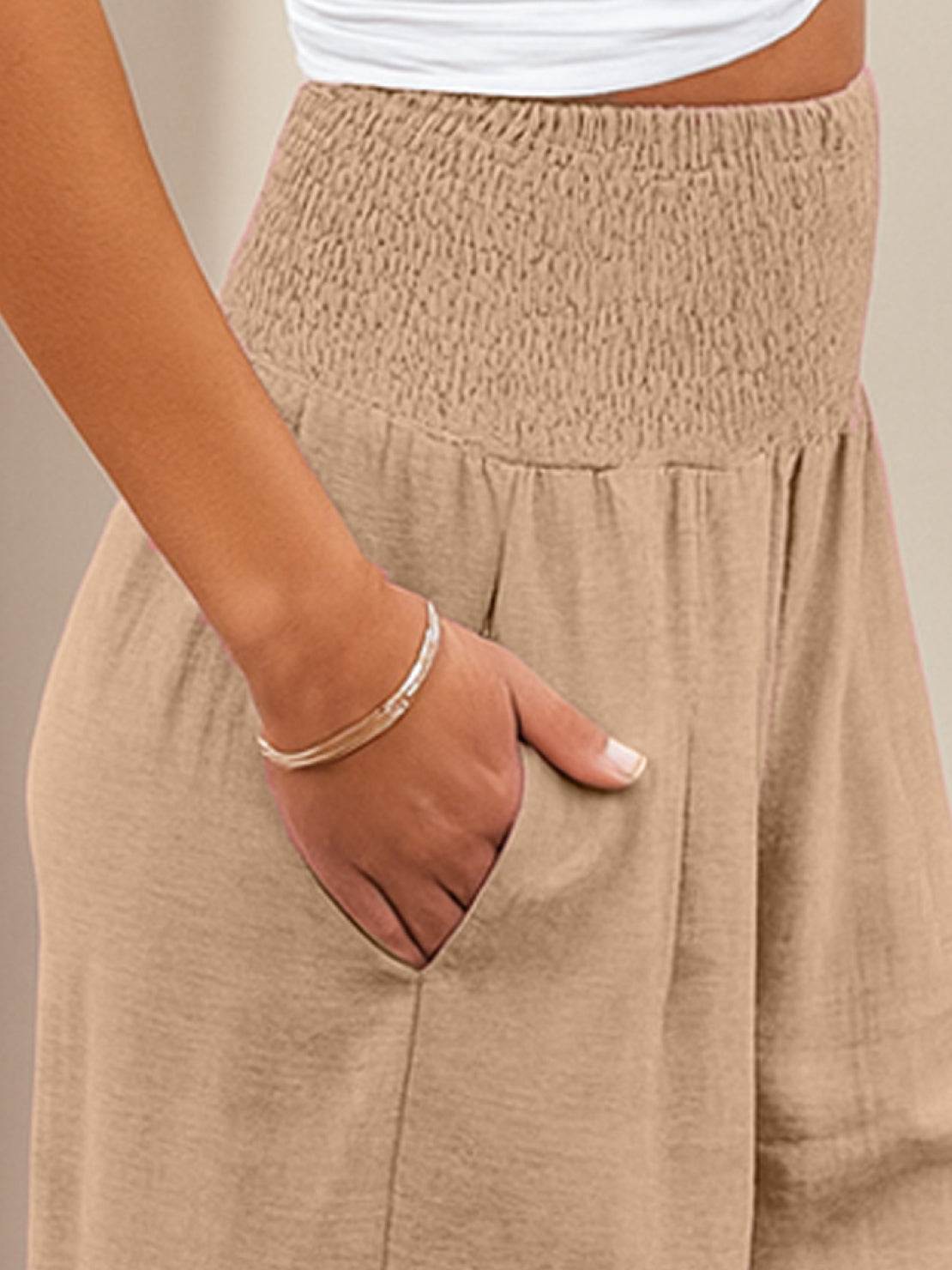 SADIE | Women's High Waist Wide Leg Pants Smocked Waistband