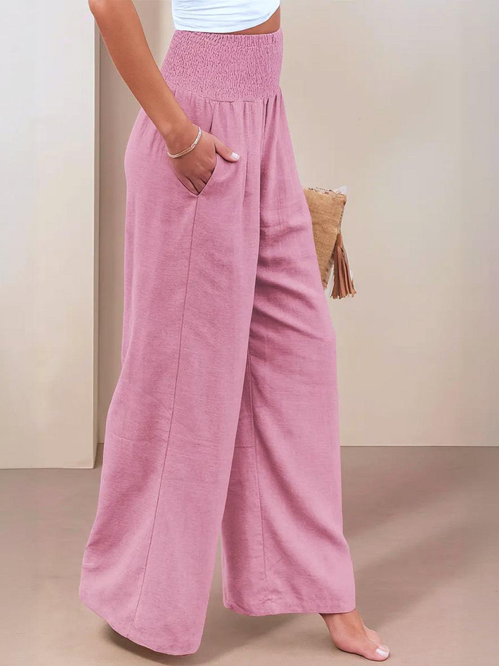 SADIE | Women's High Waist Wide Leg Pants Smocked Waistband