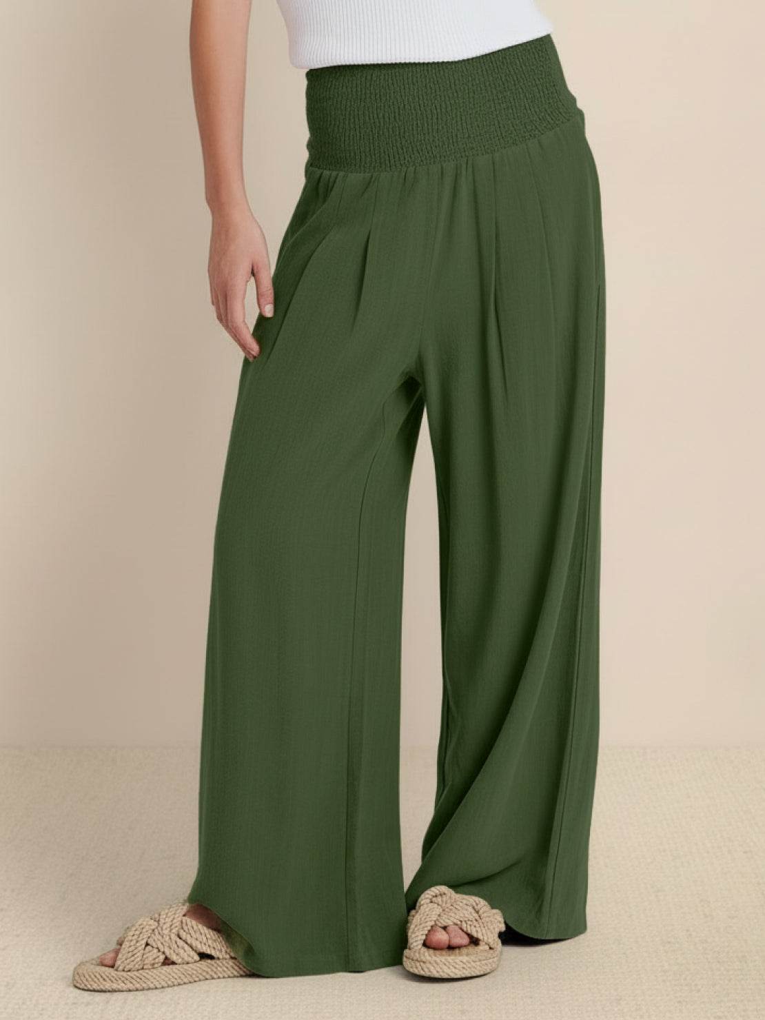 SADIE | Women's High Waist Wide Leg Pants Smocked Waistband
