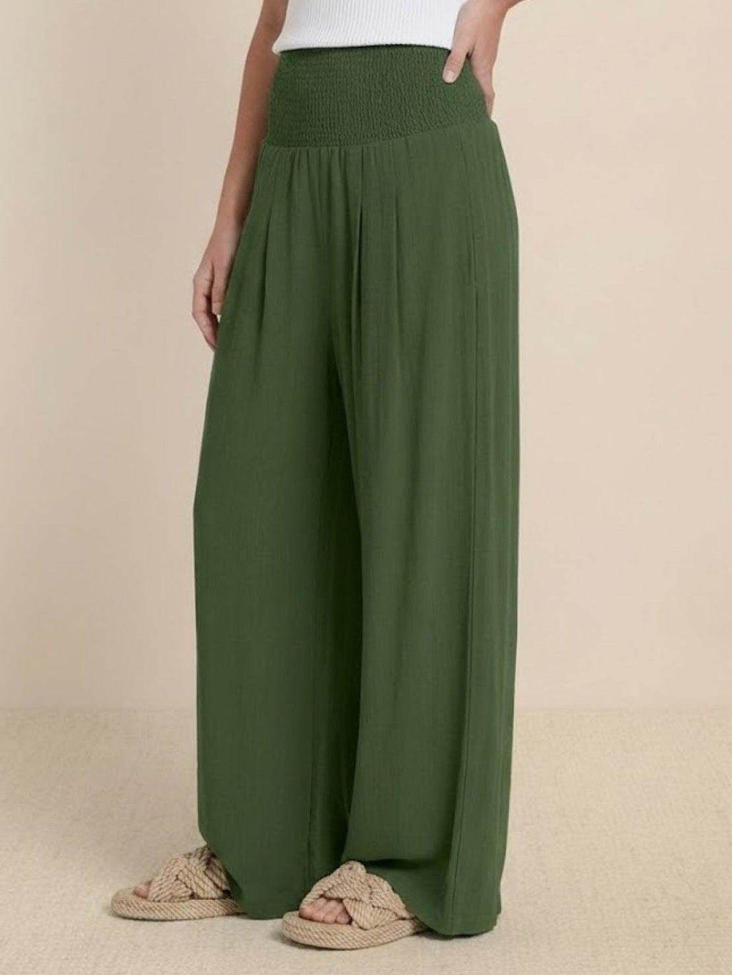SADIE | Women's High Waist Wide Leg Pants Smocked Waistband