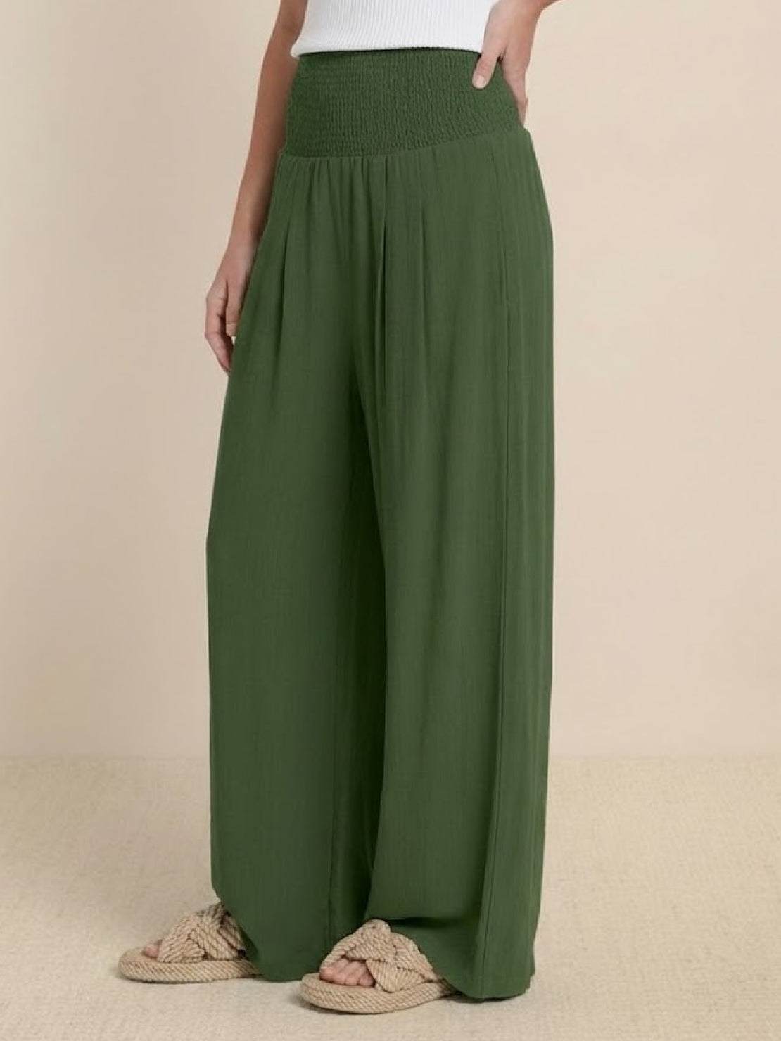 SADIE | Women's High Waist Wide Leg Pants Smocked Waistband