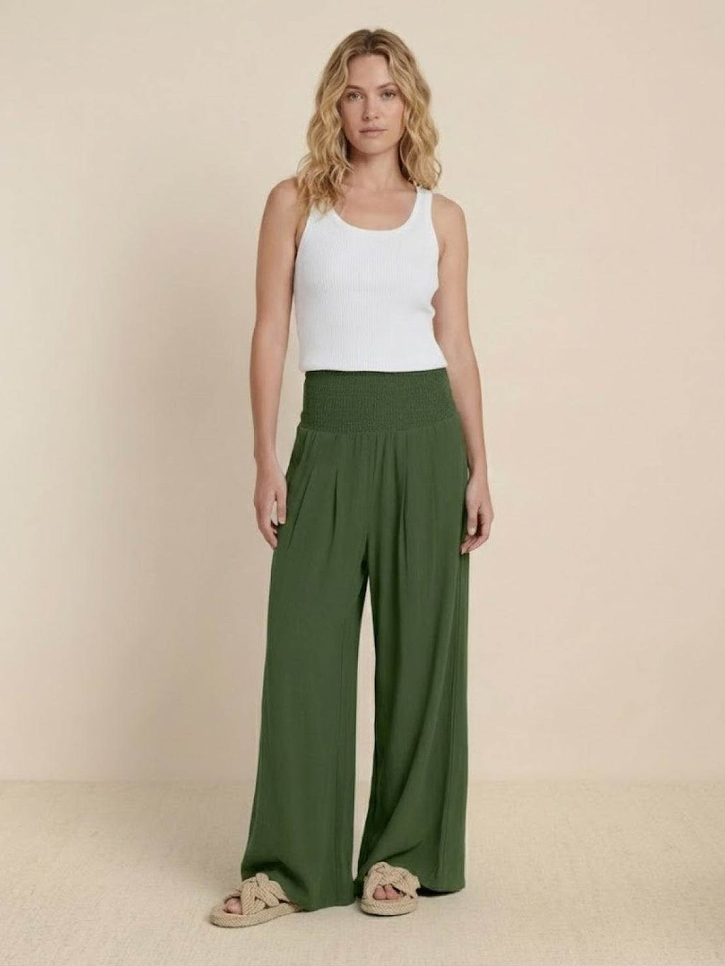 SADIE | Women's High Waist Wide Leg Pants Smocked Waistband