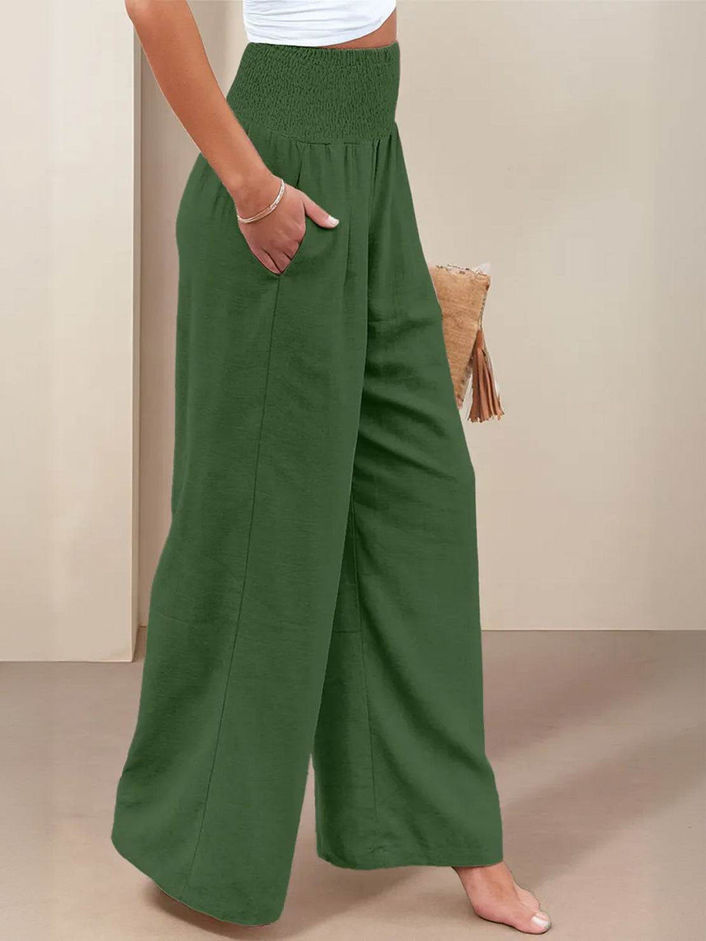 SADIE | Women's High Waist Wide Leg Pants Smocked Waistband