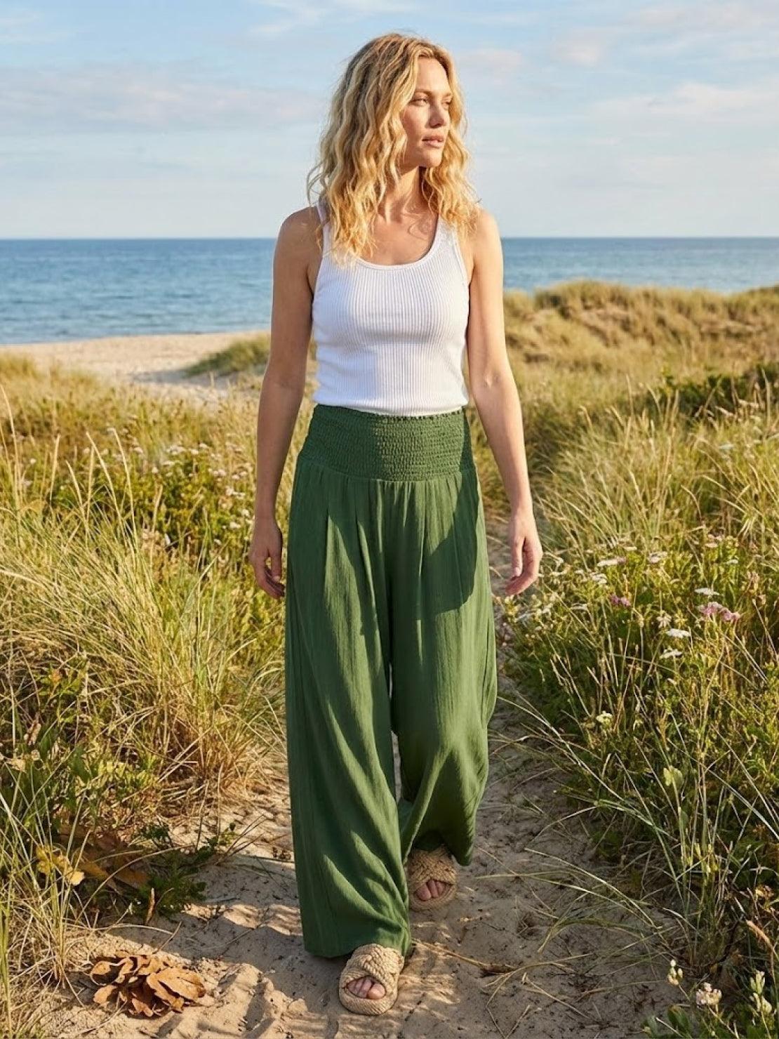SADIE | Women's High Waist Wide Leg Pants Smocked Waistband