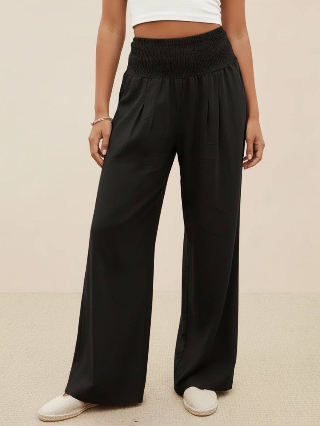 SADIE | Women's High Waist Wide Leg Pants Smocked Waistband
