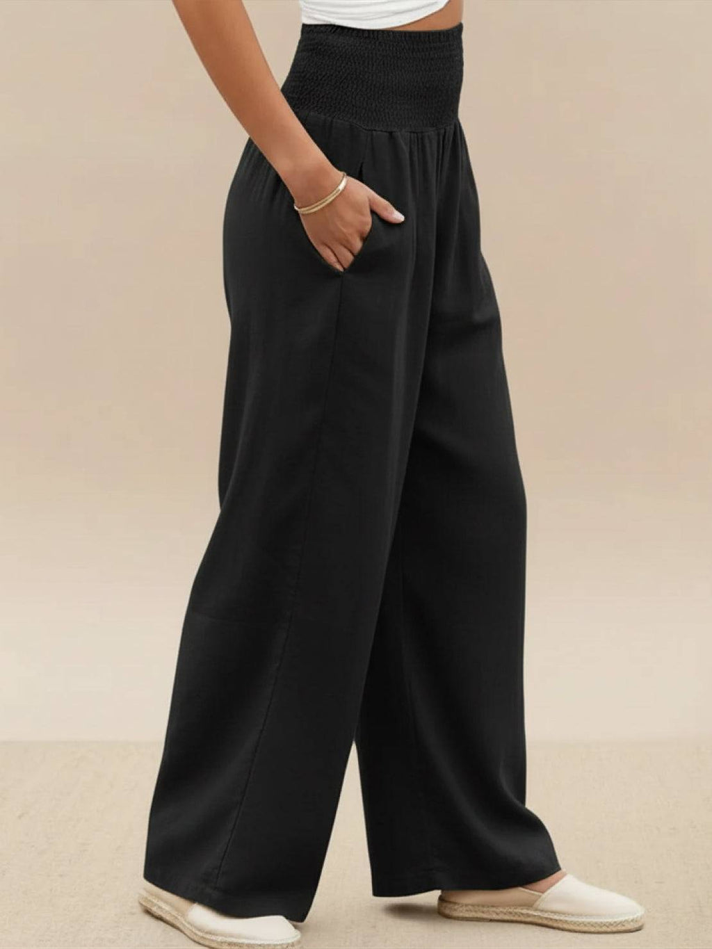 SADIE | Women's High Waist Wide Leg Pants Smocked Waistband