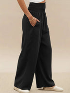 SADIE | Women's High Waist Wide Leg Pants Smocked Waistband