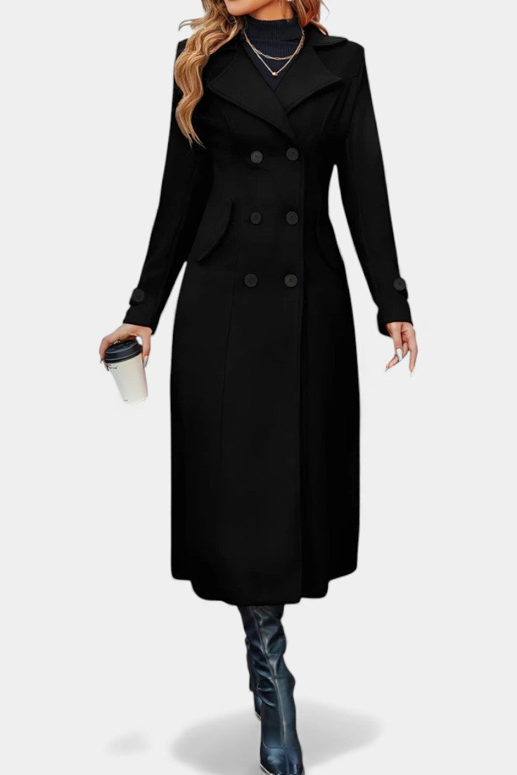 LARA | Long Notched Lapel Double-Breasted Coat