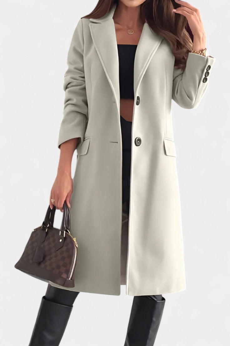 LORENA | Mid-Length Coat with Single Button and Notched Collar