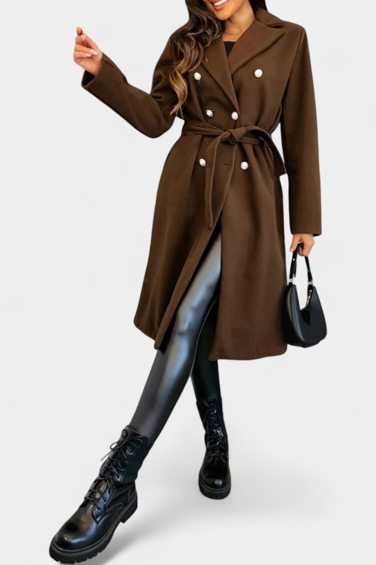 CASSANDRA | Double-Breasted Coat with Tie Belt
