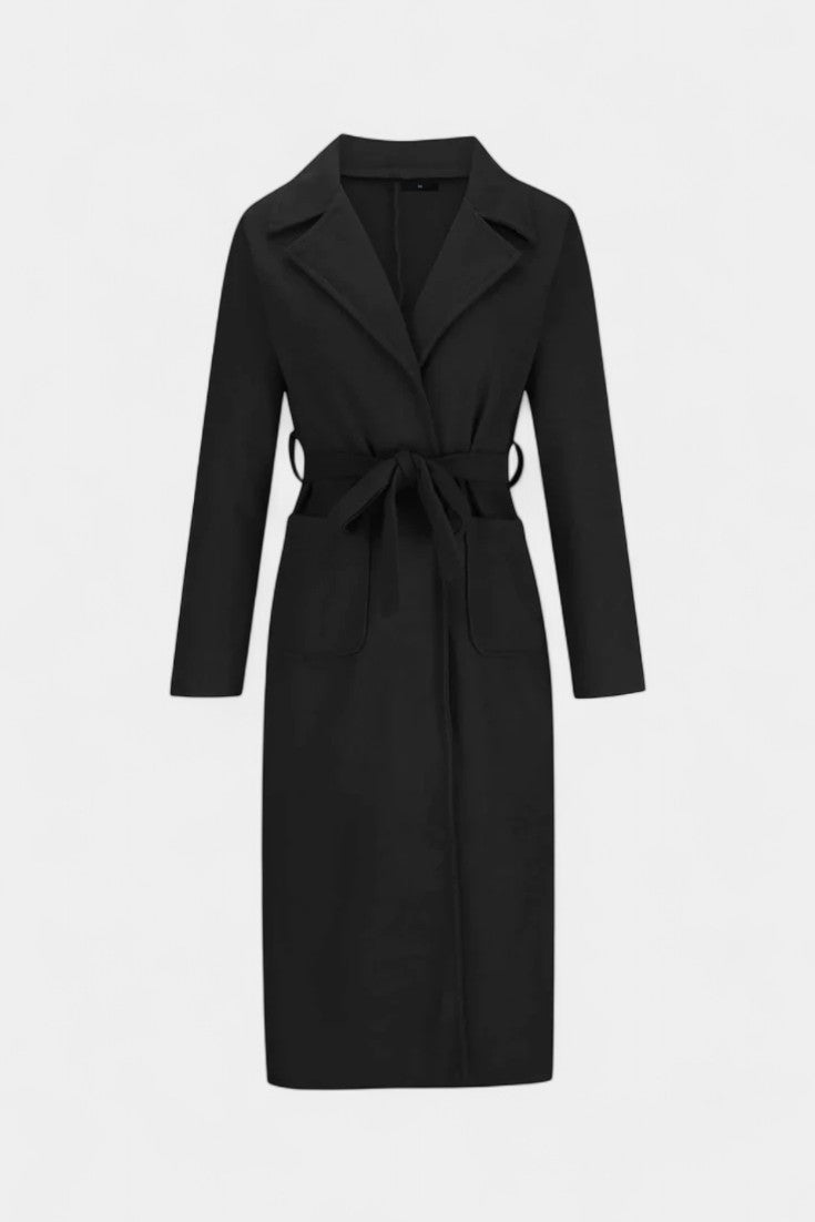 GEMMA | Belted Coat with Notched Collar and Pockets