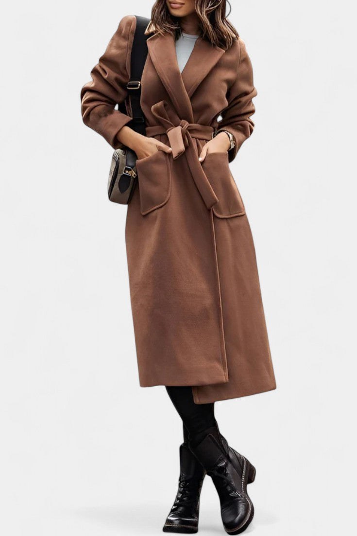 GEMMA | Belted Coat with Notched Collar and Pockets