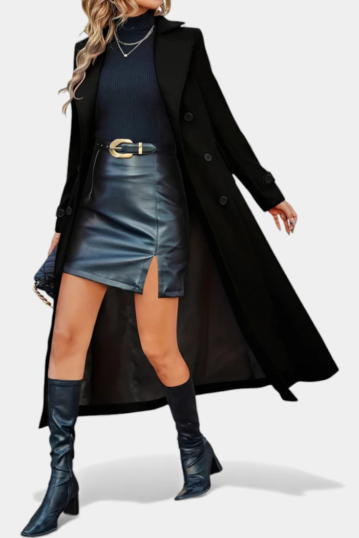 LARA | Long Notched Lapel Double-Breasted Coat