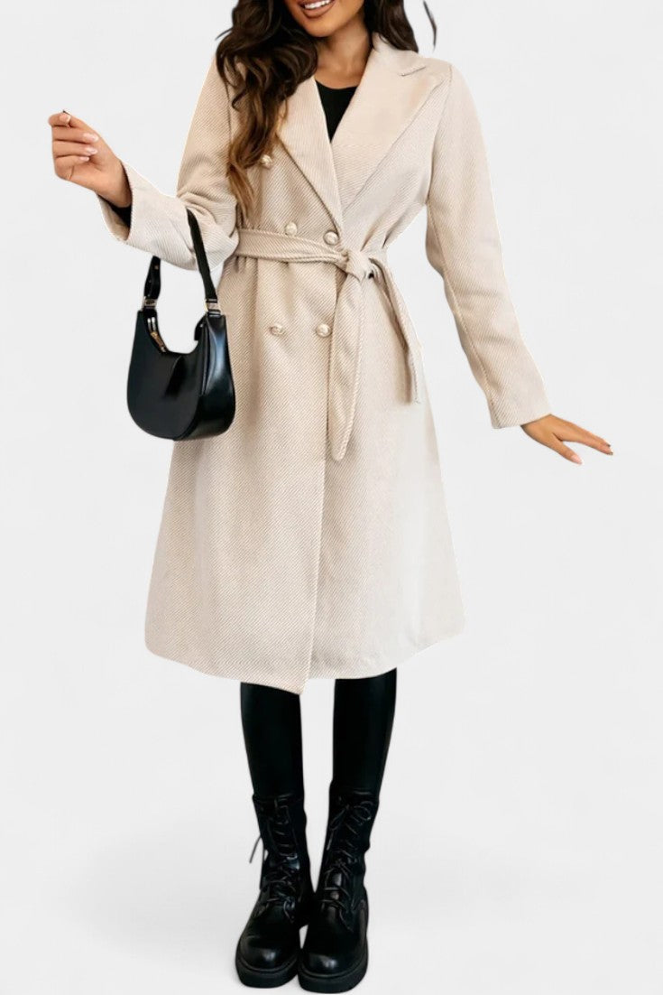 CASSANDRA | Double-Breasted Coat with Tie Belt