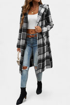 Sandrine Brushed Check Hooded Jacket with Button Closure
