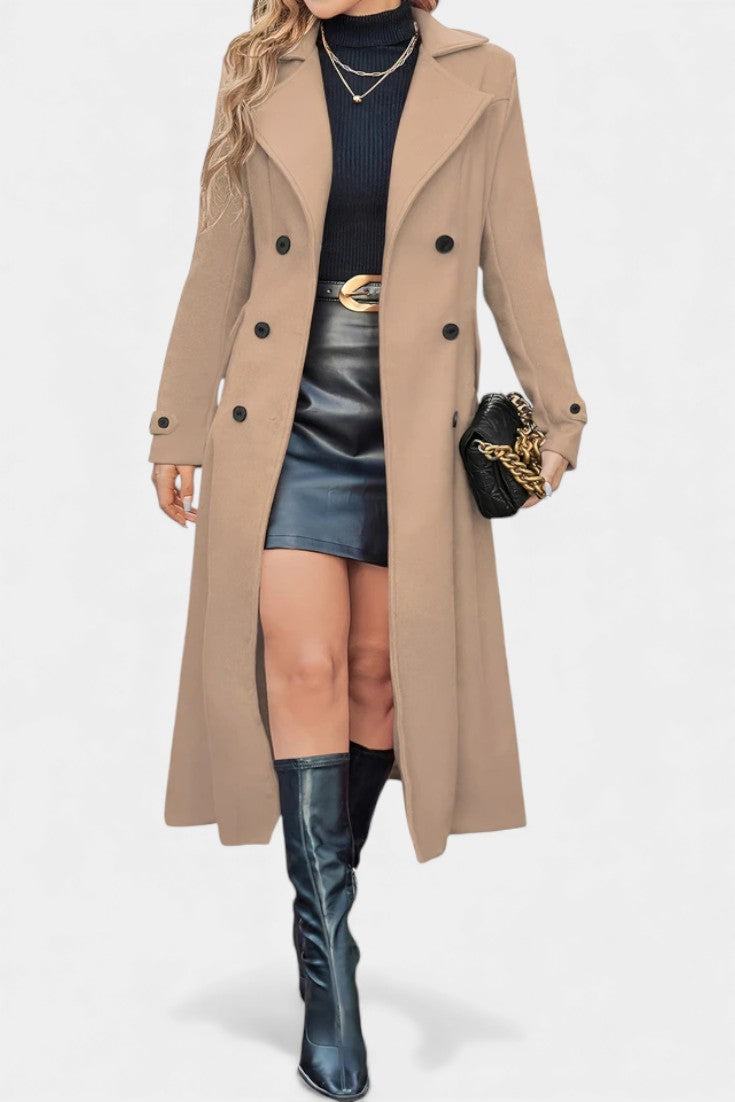 LARA | Long Notched Lapel Double-Breasted Coat