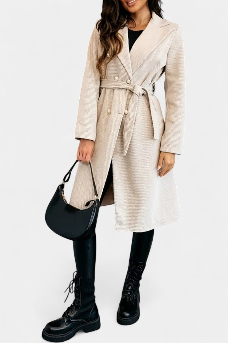 CASSANDRA | Double-Breasted Coat with Tie Belt