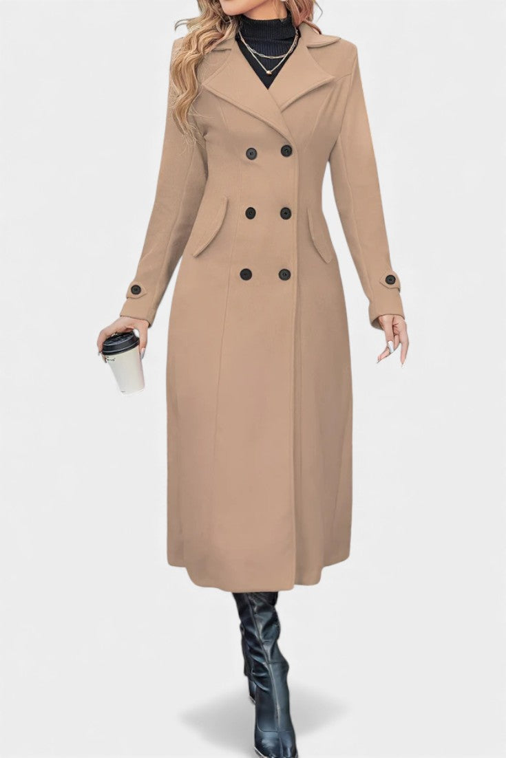 LARA | Long Notched Lapel Double-Breasted Coat