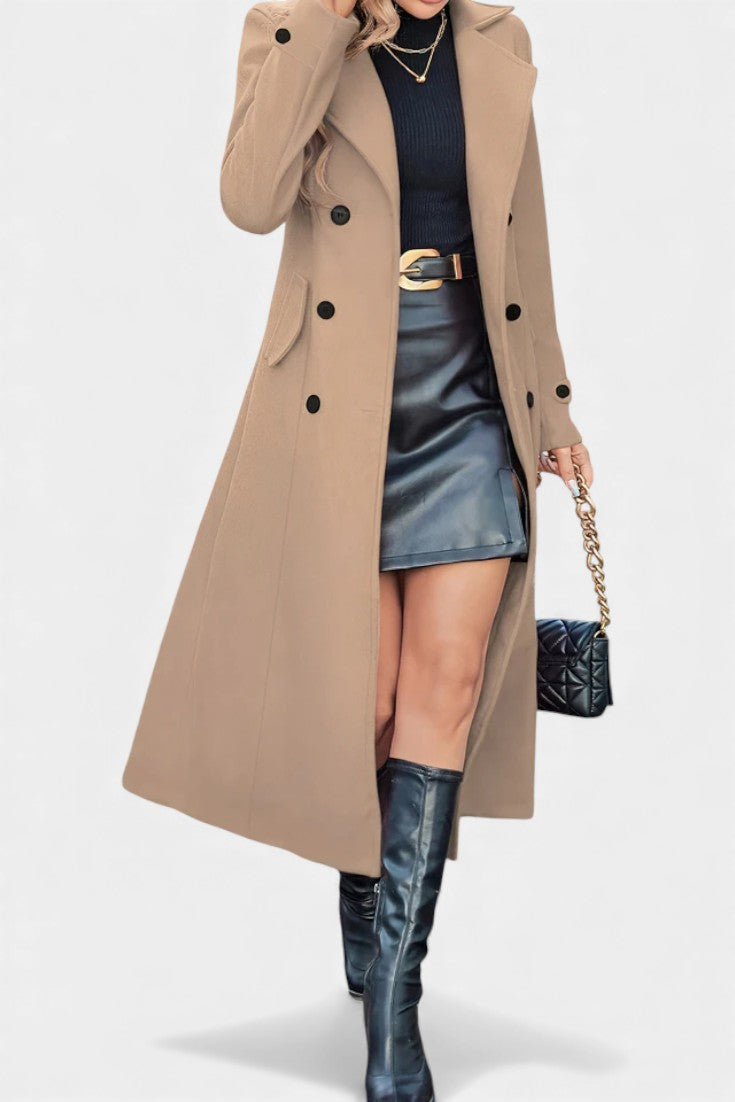 LARA | Long Notched Lapel Double-Breasted Coat