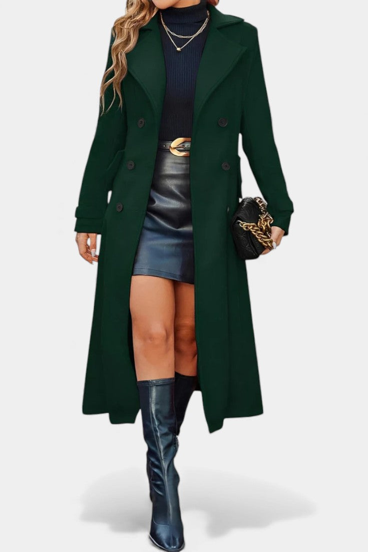 LARA | Long Notched Lapel Double-Breasted Coat