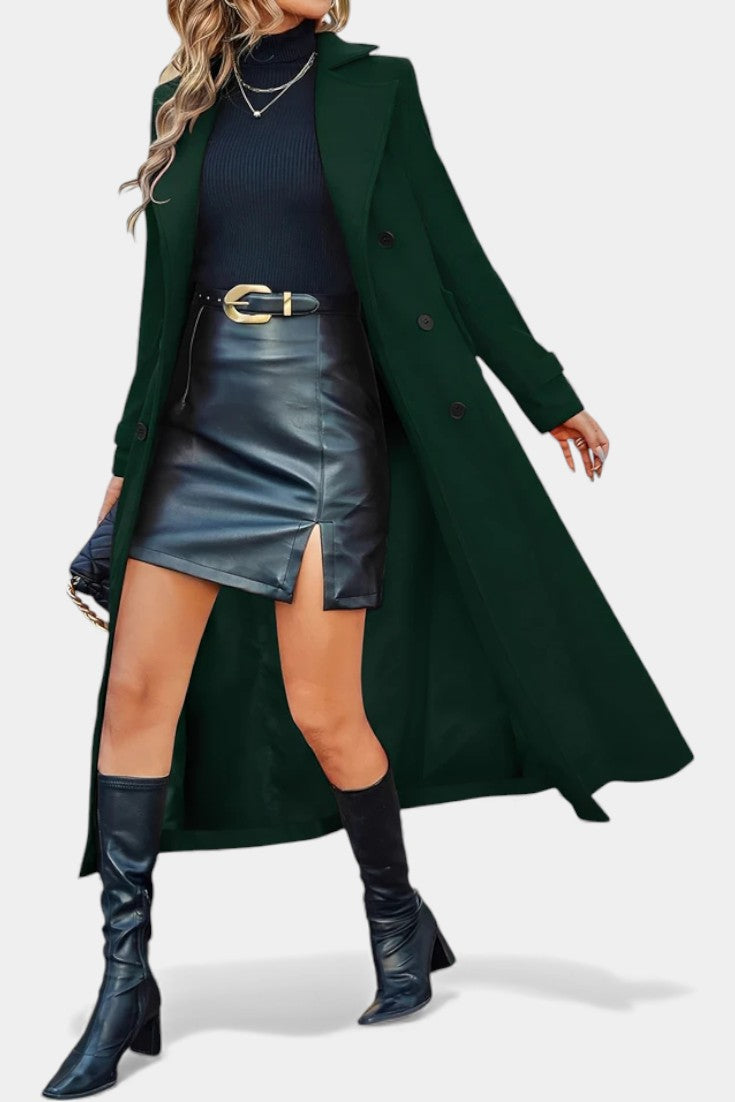 LARA | Long Notched Lapel Double-Breasted Coat