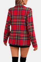 Alvine Long Checkered Blazer with Notched Collar and One-Button Closure