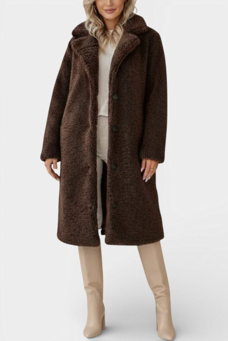Verdeline Teddy Long Oversized Coat with Notched Collar