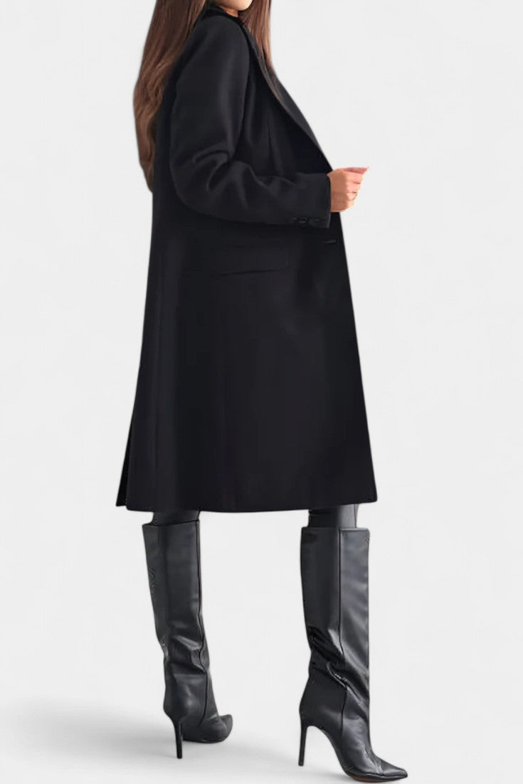 LORENA | Mid-Length Coat with Single Button and Notched Collar