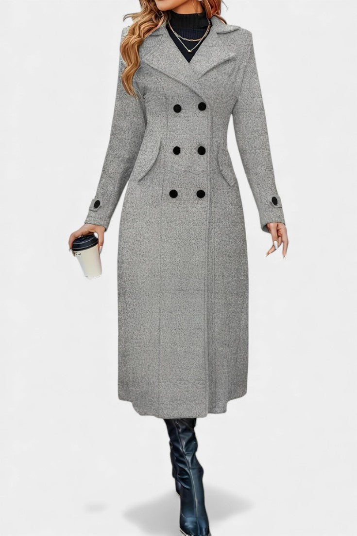 LARA | Long Notched Lapel Double-Breasted Coat