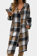 Sandrine Brushed Check Hooded Jacket with Button Closure