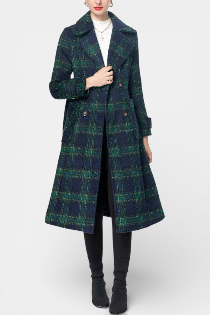 LYDIA | Long Crossed Coat in Blue-Green