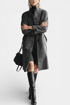 LEONA | Mid-Length Suede Coat with High Collar Vintage