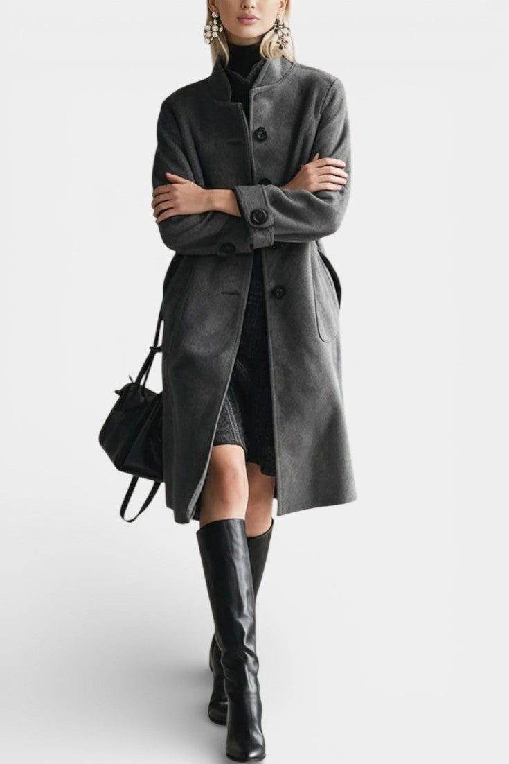 LEONA | Mid-Length Suede Coat with High Collar Vintage