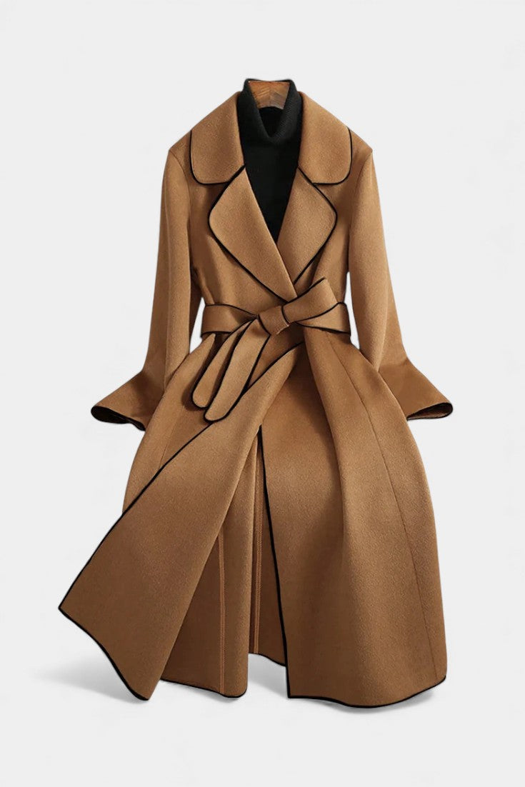 ESTELLE | Long Coat with Revers and Colored Belt