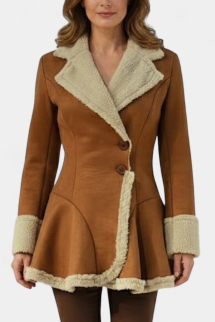 IRIS | Button Coat with Faux Fur Detail