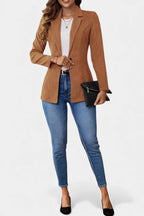 Rhéane Long Blazer with Notched Lapels and Single Button Closure