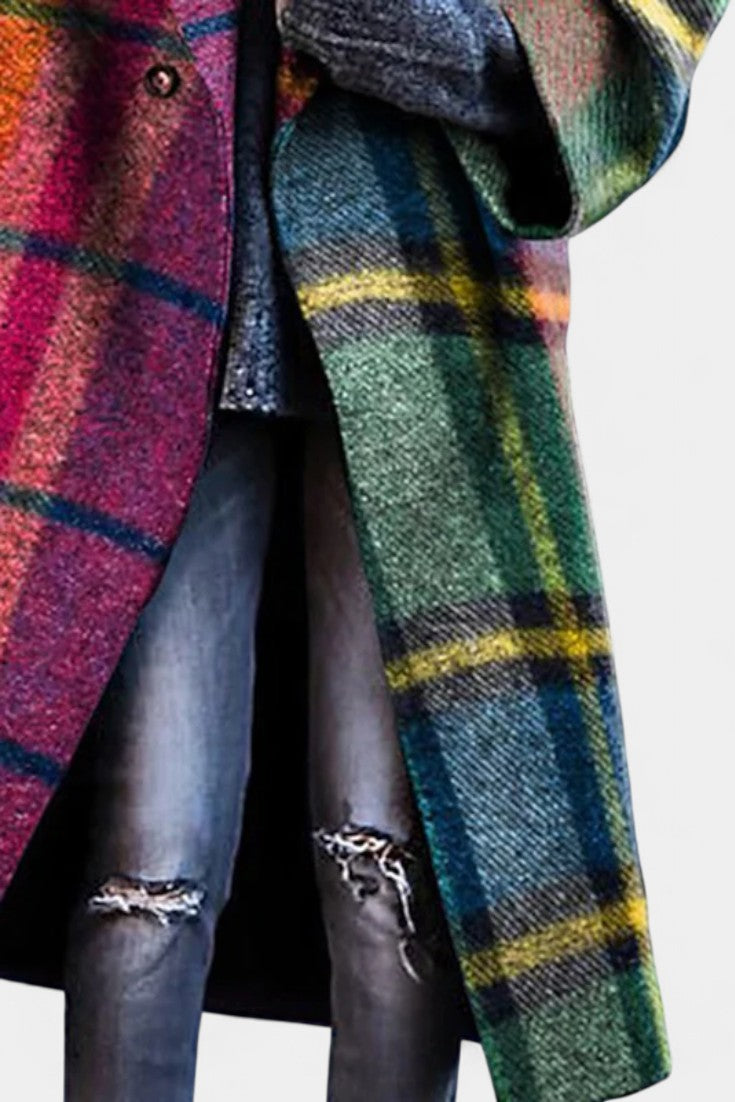 Suhana Contrast Checkered Coat with Elegant Notched Collar