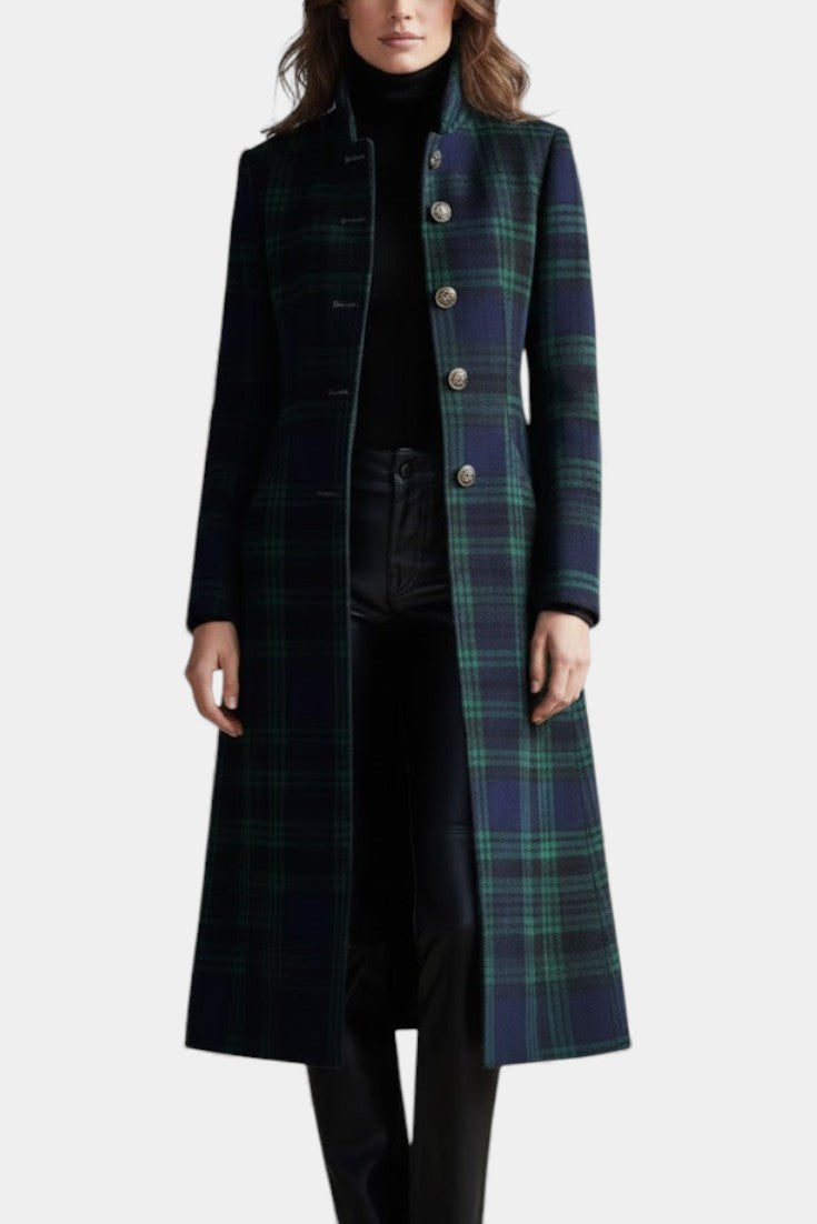 MABEL | Midi Retro Checkered Blue-Green Bicolored Coat
