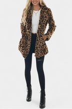 Énola Long Leopard Print Faux Fur Coat with Pockets