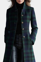 MABEL | Midi Retro Checkered Blue-Green Bicolored Coat