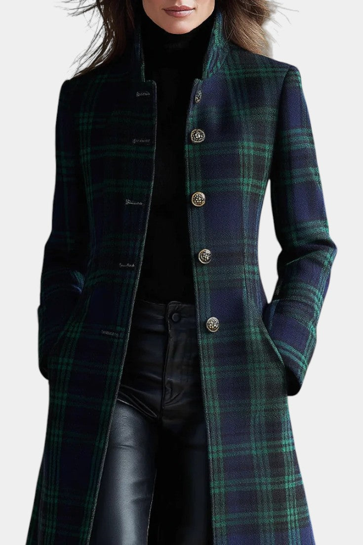 MABEL | Midi Retro Checkered Blue-Green Bicolored Coat