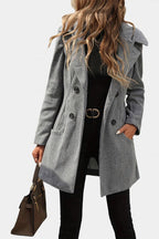 Lada Hooded Double-Breasted Coat with Long Sleeves