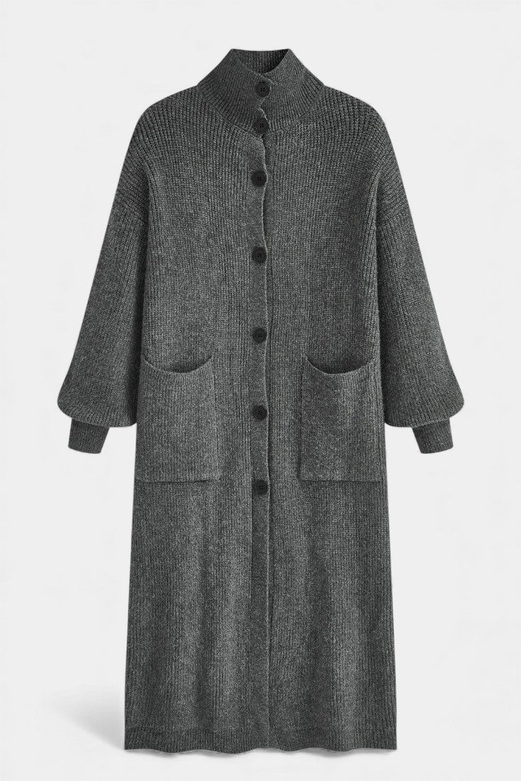 SKYE | Long Knit Coat with Soft Turtleneck and Button Closure