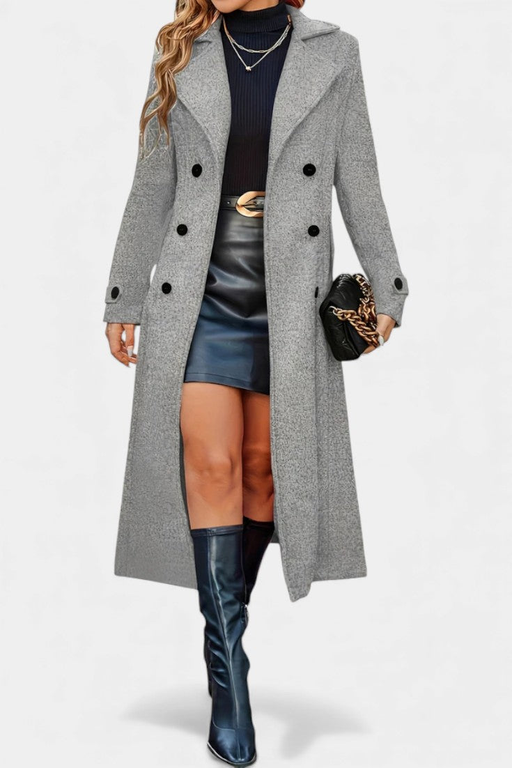 LARA | Long Notched Lapel Double-Breasted Coat