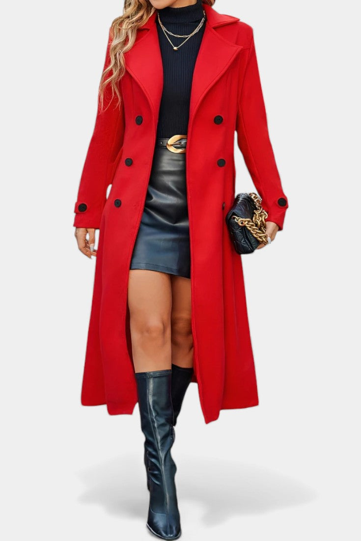 LARA | Long Notched Lapel Double-Breasted Coat