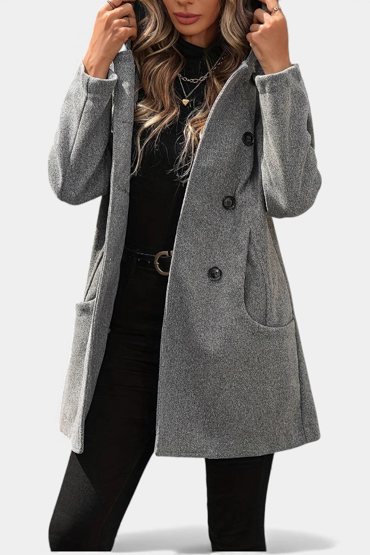 Lada Hooded Double-Breasted Coat with Long Sleeves