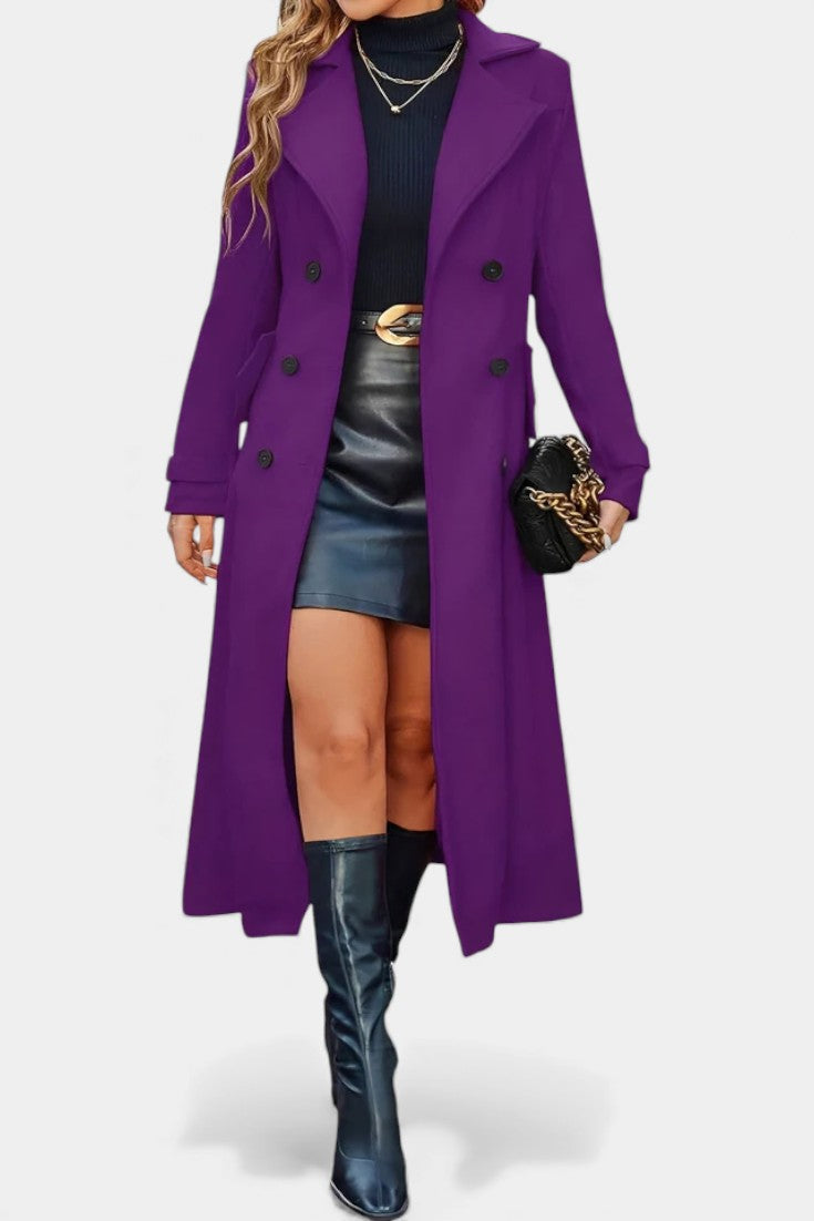 LARA | Long Notched Lapel Double-Breasted Coat