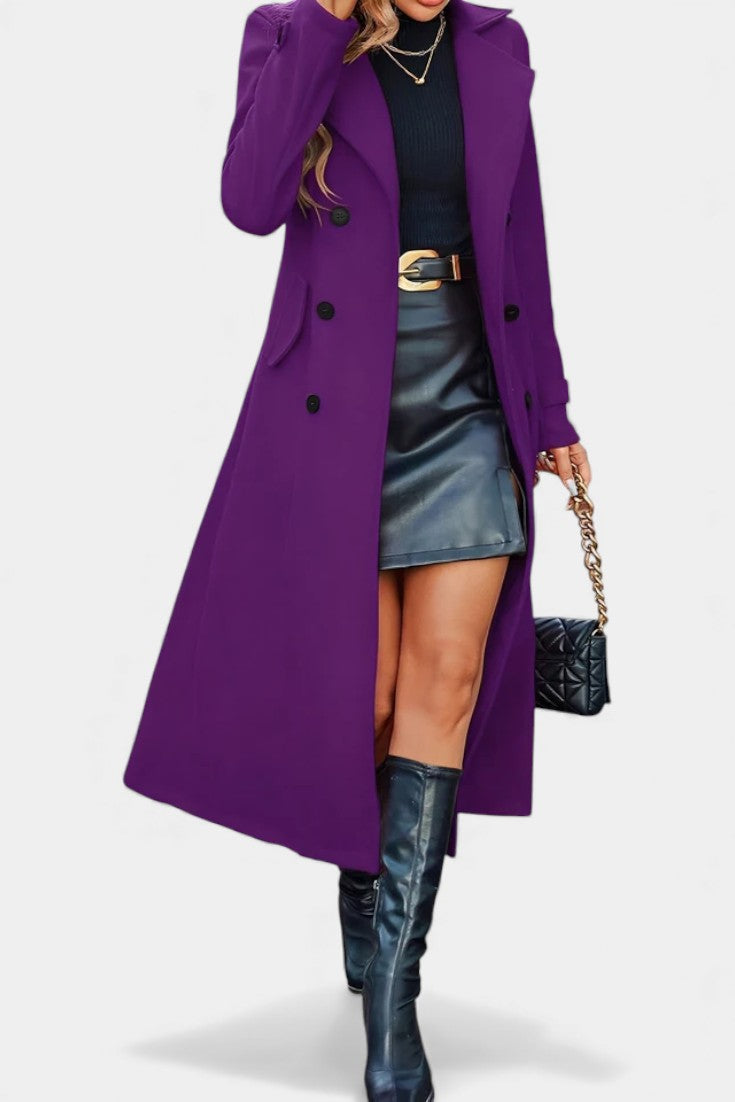 LARA | Long Notched Lapel Double-Breasted Coat