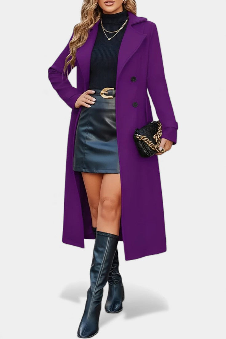 LARA | Long Notched Lapel Double-Breasted Coat