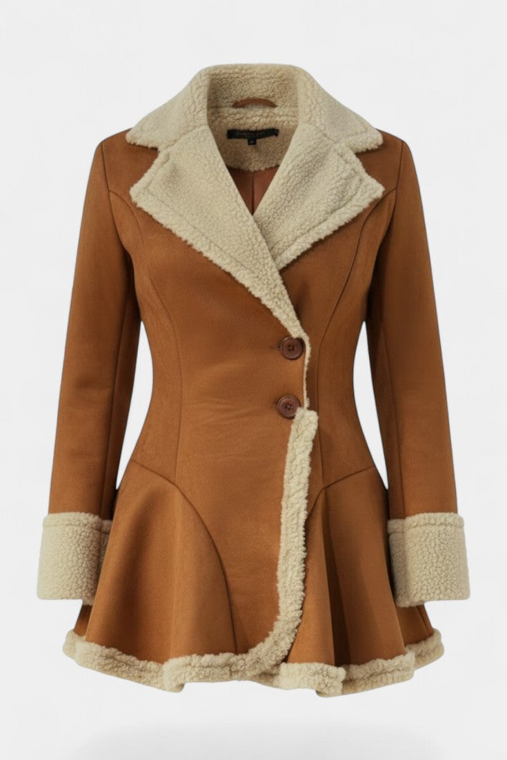 IRIS | Button Coat with Faux Fur Detail